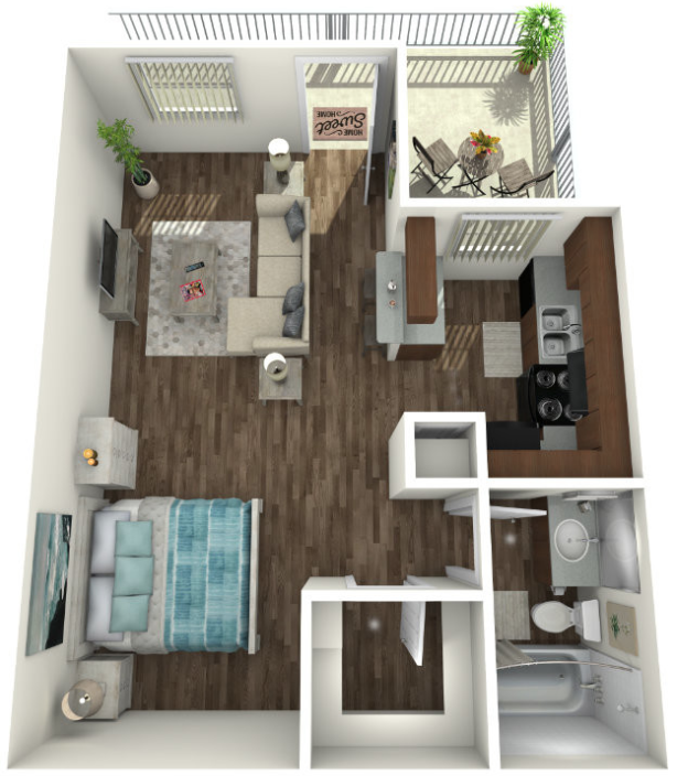 Floor plan for studio, 1 bath, 423 sqft